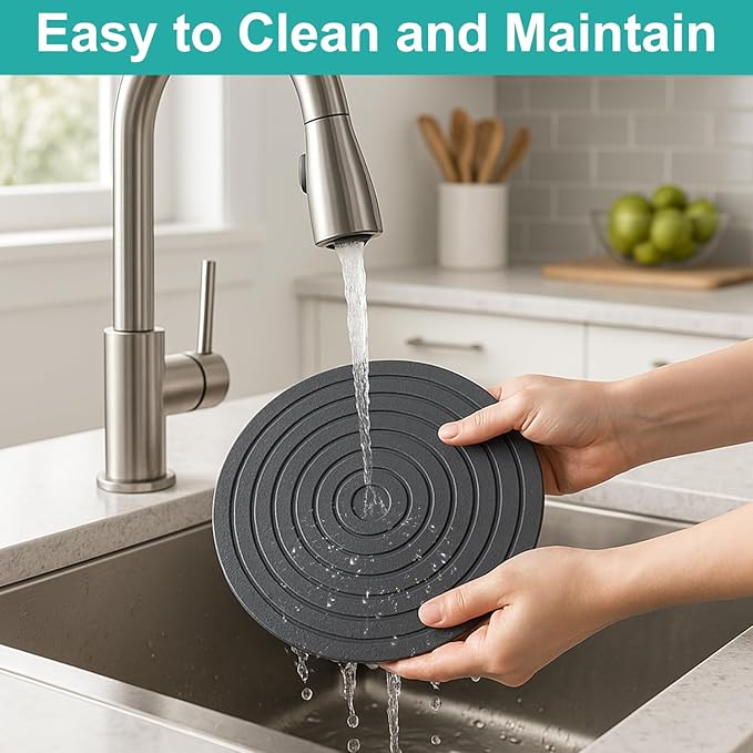 3 Pack Trivets for Hot Dishes Decorative Diatomite Stone Drying Tray for Kitchen Counter Black Silicone Trivets for Hot Pots and Pans Large Coasters Ceramic Trivet Set Round Bathroom Decor Trays