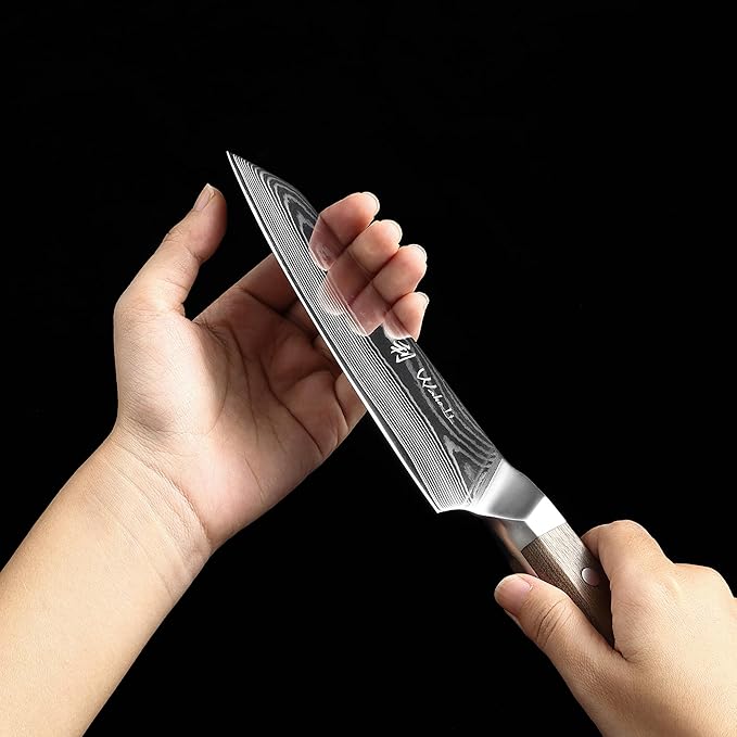 WakoliCDamascus Kiritsuke Knife – Full Tang Chef Knife | 6-Inch Blade Made of 67-Layer Damascus Steel with VG10 Core | Walnut Wood Handle | Sharp, Durable, Gift Box Included