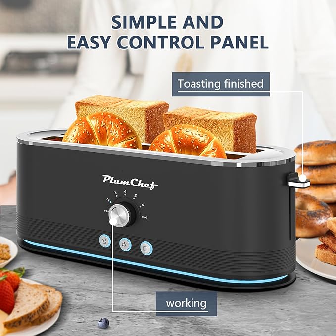 4-Slice Toaster, 7 Browning Settings, Defrost/Reheat Functions, Removable Crumb Tray, Full body Stainless Steel Housing 1350W ，Anti-Fingerprint & Anti-Jam,(1, Black)