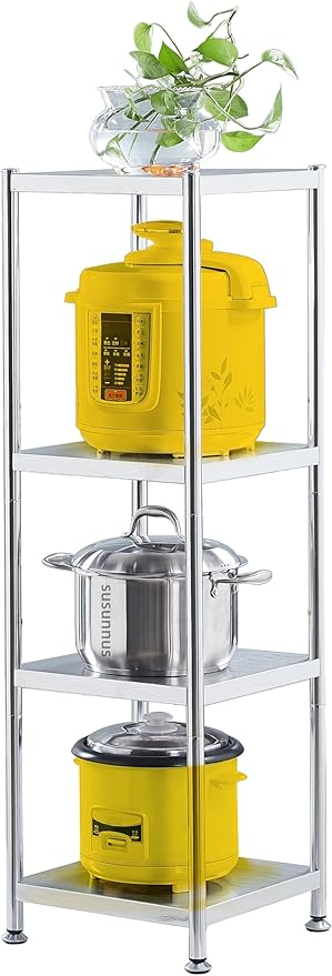 susunnus Stainless Steel Shelves 13.8in-4 Tier, Corner Shelf, Storage Shelves, Narrow Metal,Stainless Steel Shelf, Kitchen Storage Rack for Small Spaces Tall Skinny Shelf