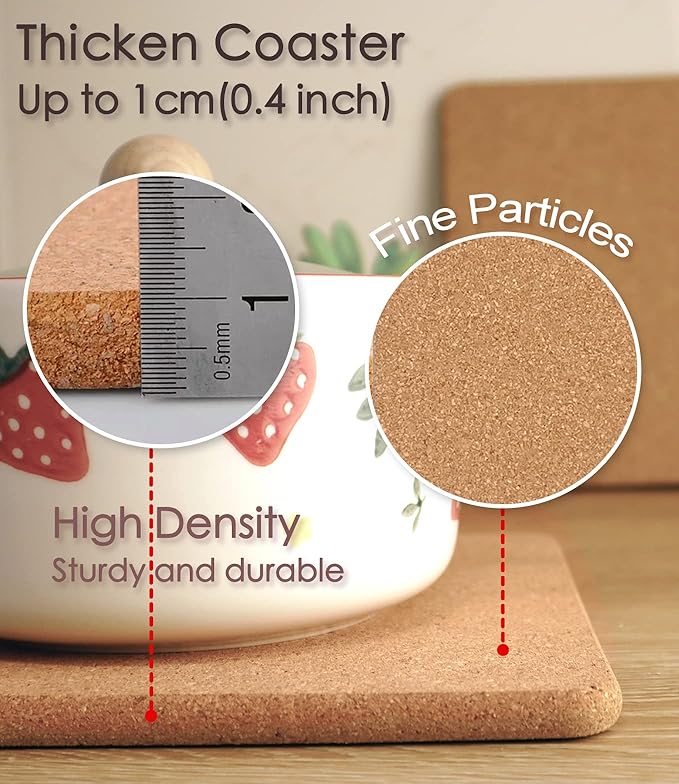 Cork Trivet, High Density Fine Particle Thick Cork Trivets for Hot Dishes, 12 x 7 Inch Heat Resistant Cork Coaster, Rectangle Cork Placemats Cork Hot Pads for Kitchen, 4 Pcs