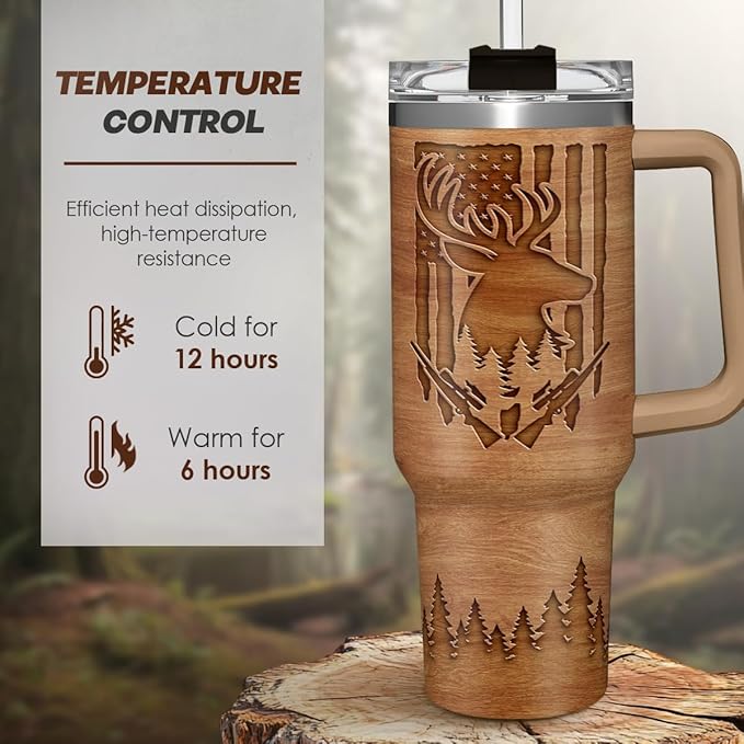SANDJEST Hunting Tumbler Gift for Men, 40oz Stainless Steel Insulated Coffee Tumbler With Lid & Straw, Travel Cup Gift for Dad Husband, Christmas Birthday Father's Day