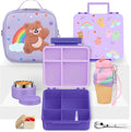 Lunch Box Kids with 5 Compartments, Insulated Food Jar & Utensil & Sauce Container & Lunch Bag & Silicone Collapsible Cup, Leak Proof Bento Box, BPA-Free & Dishwasher Safe-Deep Purple