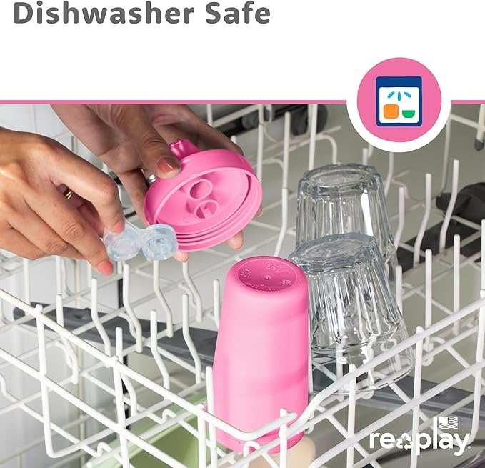 Re-Play Spill-Proof Sippy Cups - Reusable 10 Oz Set of 4, Dishwasher & Microwave Safe, Made in USA, Tulip