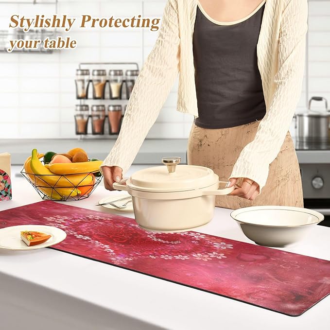 senya Valentine's Day Trivet Table Runner 40 Inches Long Happy Valentine's Day Floral Heart Heat Resistant Hot Pad Multi Purpose Mat for for Hot Pots Pans Kitchen Countertops, B01C23045