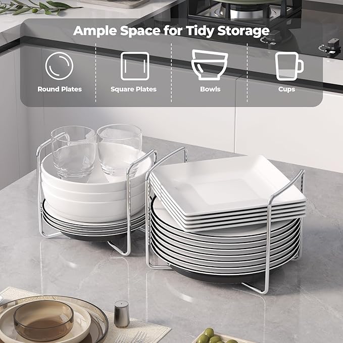 Adjustable Bamboo Dish Drying Rack - Stainless Steel 304 Dish Rack for Kitchen | Counter Home Essentials for Efficient Dish Organization and Drying (Black, 1*Small&1*Large)