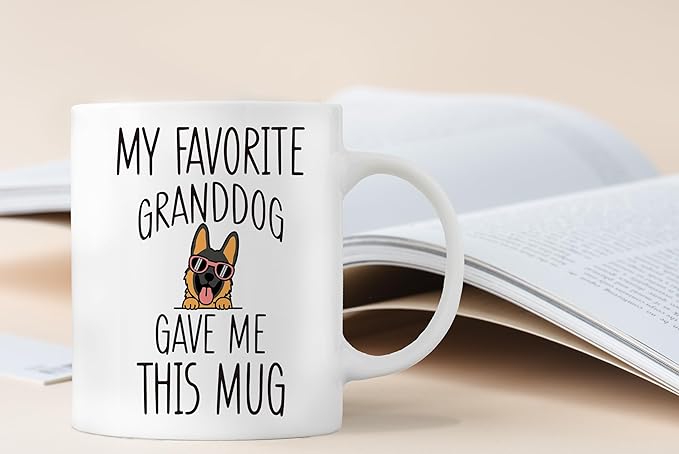 QASHWEY German Shepherd Dog Grandma Gifts Mug, Funny German Shepherd Dog Lover Owner Coffee Mug Tea Cup Gifts for Grandma Grandpa, My Favorite Granddog Gave Me This Mug Coffee Cups Ceramic 11oz