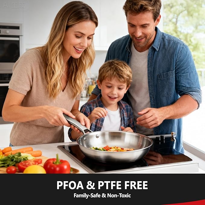 ROVSUN 8-10-12 Inch Stainless Steel Cookware Set, Tri-Ply Skillets Set with Lids, Full Clad Stainless Steel Chef's Pan, PFOA & PTFE Free Skillets, Compatible for All Cooktops, Dishwasher & Oven Safe