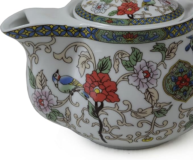 Porcelain Teapot 500ml Flower and Bird Kettle Stainless Infuser