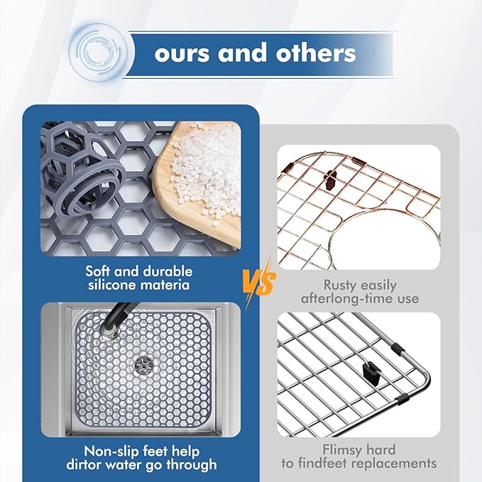 2 Pack 13.7"x 11.7" Silicone Kitchen Sink Protector Mat - Kitchen Sink Grid Accessory, Non-Slip Heat Resistant Sink Grid Dry Mat for Bottom of Porcelain Stainless Steel, Dishwasher Safe