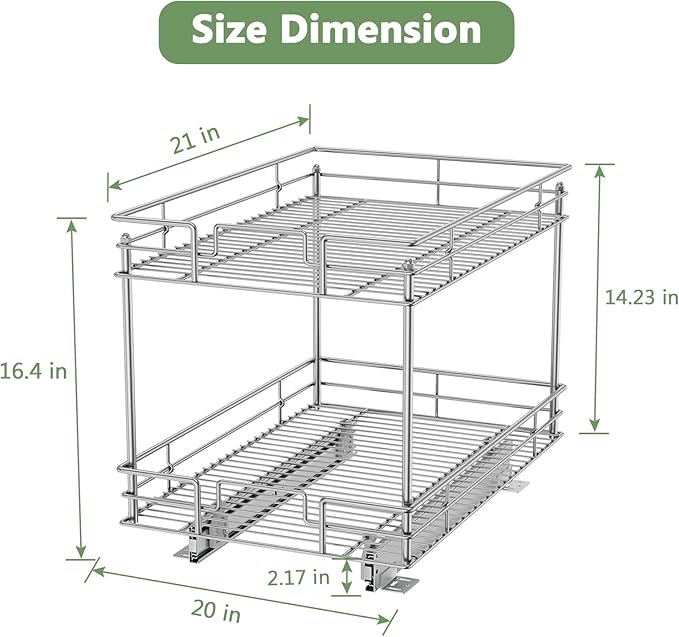 ROOMTEC Pull Out Cabinet Organizer 20" W x 21" D, Kitchen Cabinet Organizer and Storage 2-Tier Cabinet Pull Out Shelves Under Cabinet Storage for Kitchen Chrome