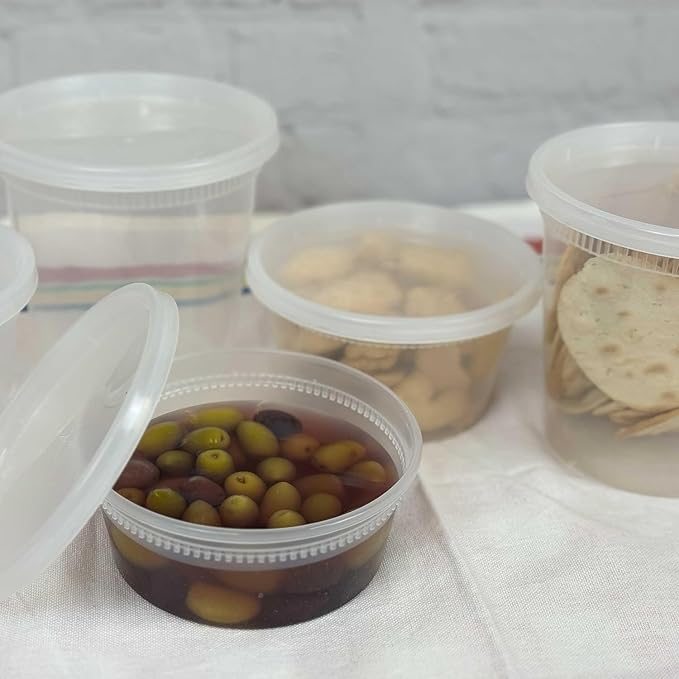 [240 sets 12oz Deli Containers with Lids, Recyclable Polypropylene, Microwavable, Heat Resistant (12, Ounces)