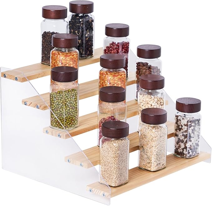 Kitchen Cabinet Organizer,5 Tiered Wooden Spice Rack Organizer for Cabinet,Perfect for Kitchen Countertops & Pantry Storage,Ideal for Home Cooks & Organized Kitchens(5 Tier)