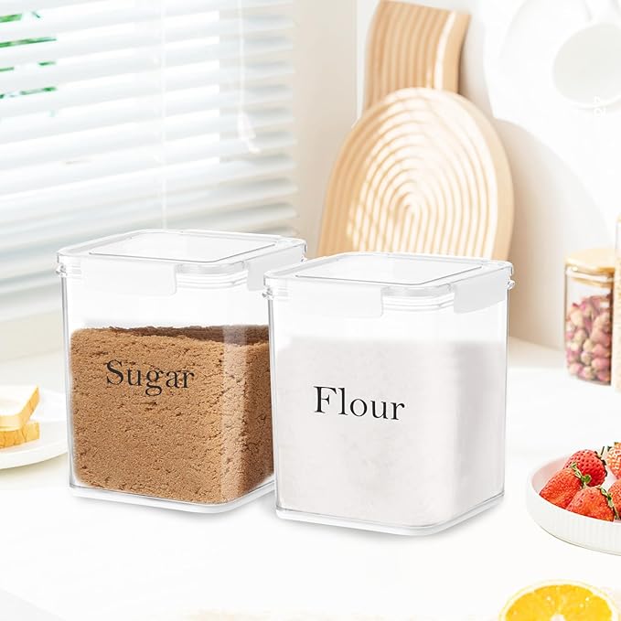 Airtight Food Storage Containers with Lids,2Pcs Kitchen and Pantry Organization Set for Flour, Sugar, Cereal, Dry Food, Brown Sugar,BPA Free Plastic Canisters for Kitchen, Pantry Organization