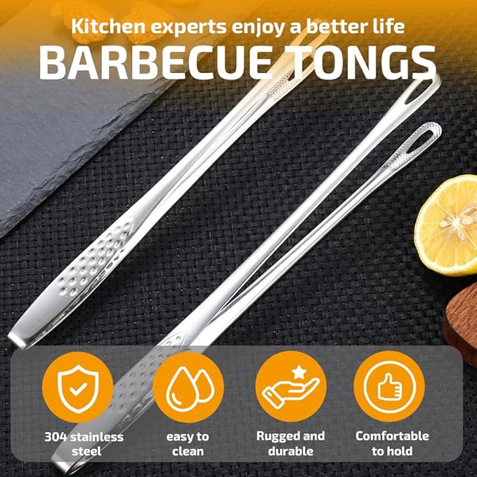 Stainless Steel Korean BBQ Grill Tongs, 2026 New Kitchen Cooking Tweezers, Extra-Long Food Tweezers Metal BarbecueTongs for Steak Meat Salad Buffet Home Outdoor BBQ (Small+Large)