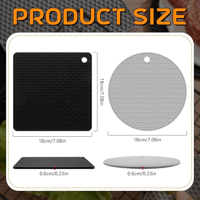 Dandat 24 Pcs Silicone Trivets Mats Bulk Silicone Pot Holders Hot Dishes Multipurpose Non Slip Hot Pads Heat Resistant Mat for Kitchen Countertops Table Restaurants Church Gatherings(Gray, Black)