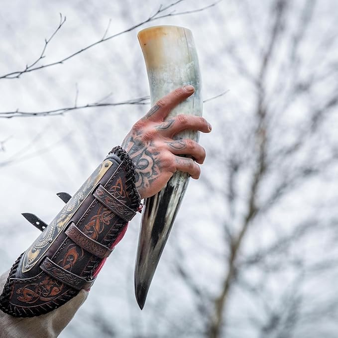 Norse Tradesman Genuine 12" Ox-Horn Viking Drinking Horn with Fitted Stand & Burlap Gift Sack - The Original, 12-Inches, High Polish