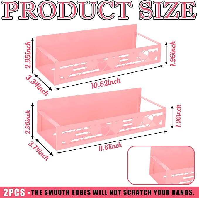 2 Pack Heart Magnetic Spice Rack for Refrigerator Metal Magnet Basket Shelf for Fridge Seasoning Storage Organizers Home Decor Kitchen Accessories (Pink)