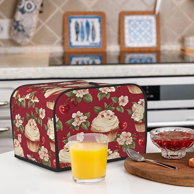 Vintage Floral Cupcake 4 Slice Toaster Cover Wide Slot Dustproof Bread Maker Cover Fingerprint Bakeware Protection Kitchen Appliance Cover Toaster Bag