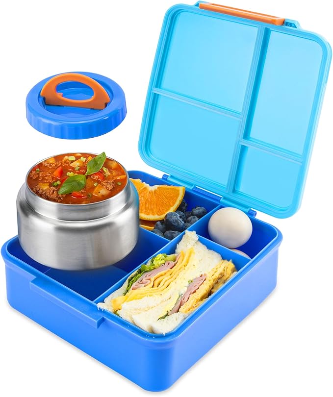 Bento Lunch Box for Kids With 8oz Soup Thermo,Leak-proof Lunch Containers with 4 Compartment,Thermo Food Jar, Food Containers for School