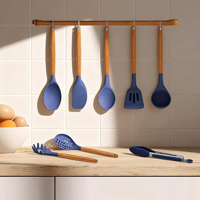 Kitchen Utensils Set - Silicone Cooking Utensils Set - 12 Pcs for Cooking, Spatula,Turner, Spoon, Brush, Useful Pots and Pans Accessories, Kitchen Gadgets for Non-Stick Cookware BPA FREE