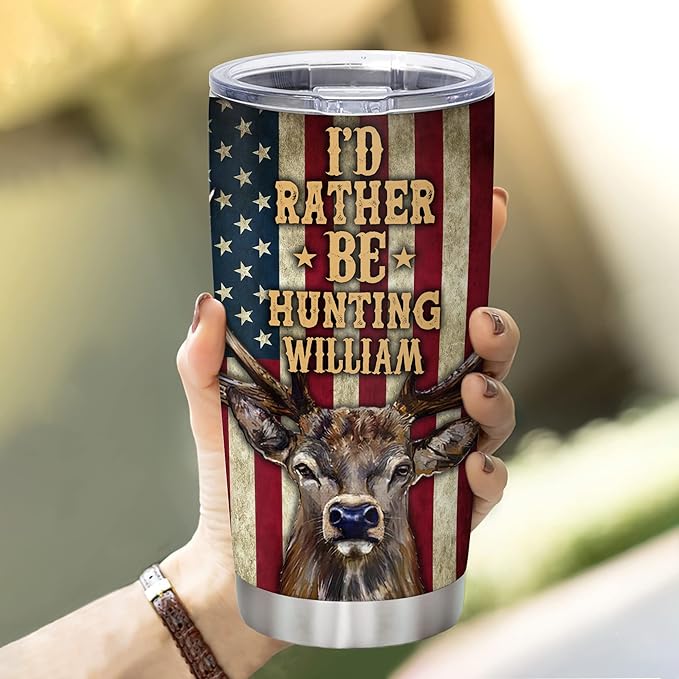 Hyturtle Personalized Hunting Gifts For Men - Deer Hunting Tumbler 20 Oz Travel Coffee Mug Stainless Steel - Fathers Day Hunting Gift For Dad, Him, Boy, Husband, Hunters From Son, Wife On Birthday