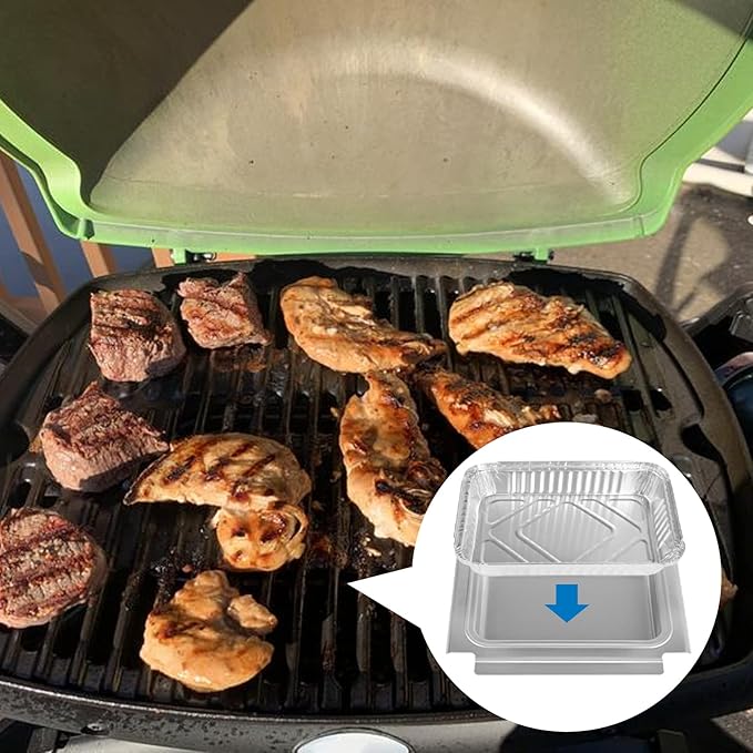 Uniflasy 80346 Catch Pan for Weber Q100 Q1000 Q120 Q140 Q1200 Series Drip Tray for Weber Baby Q Gas Grill with 6415 15pack Aluminum Liner Replacement for Weber 41887