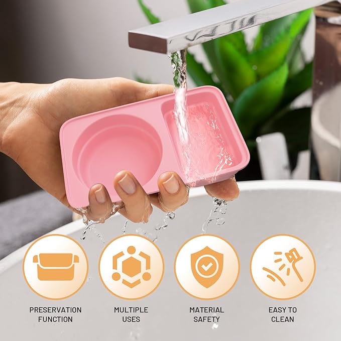 2 Pack Reusable Snack Containers with Lids, Silicone Double Compartment Snack Box Container, Small Mini Snack Pack Containers for Travel, Picnic, Work