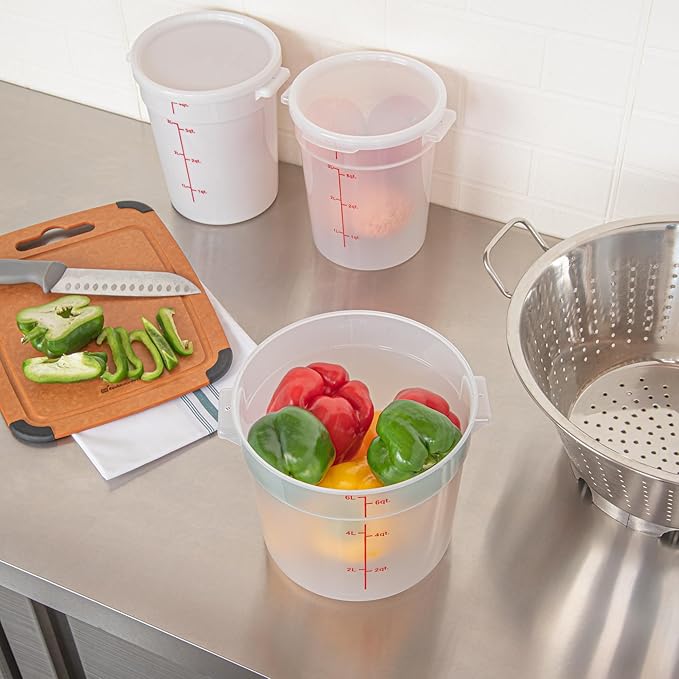 Restaurantware-Met Lux 6 Quart Food Storage Container, 1 Translucent Storage Container - Lids Sold Separately, Red Volume Markers, Dishwashable Container, Side Handles, For Storing Foods