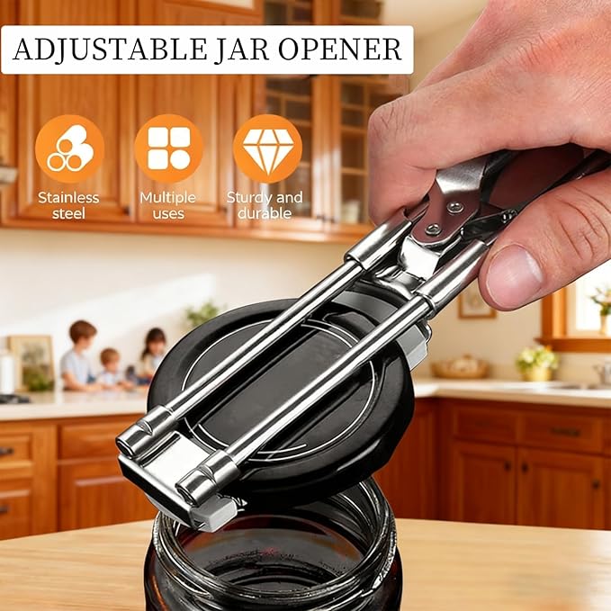 Adjustable Stainless Steel Jar Opener, Manual Jar Openers for Seniors, Gripper Tight Lid Openers, Stainless Steel Can Opener Bottle Gripper Household Kitchen Tool for Various Lid (2 PCS)