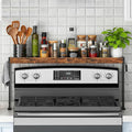 Spice Rack Shelf for Kitchen Stove, Over The Stove Shelf with 4 Level Adjustable Height, Over Stove Spice Rack with 4 Hooks, Black