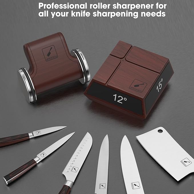 imarku Rolling Knife Sharpener Tool, Knife Sharpening Kit Made from ABS Material with 2 Diamond Discs, 4 Magnetic Angle (12°/13°/15°/20°) for Kitchen Knives, WÜSTHOF, ZWILLING, Shun, Etc