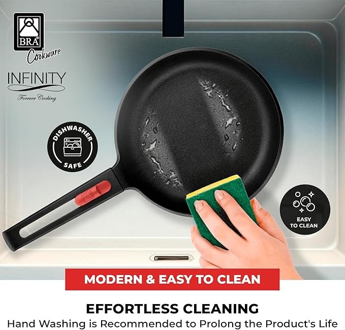 BRA COOKWARE Infinity Nonstick Frying Pan | 9.5-Inch Cast Aluminum Skillet | PFOA/PFAS Free Fry Pan | All Cooktops (incl Induction) Searing Skillet | Oven Safe up to 425°F (w/o Removable Handle)