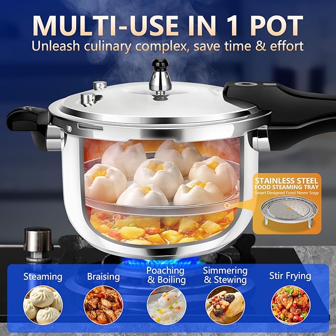 Pressure Cooker Stainless Steel pressure cooker 10.57 quart Commercial Stove Top Pressure Cooker Pot, Compatible with Gas & Induction Cooker 10.57+ quart for canning stainless steel large
