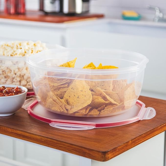 Sterilite Ultra-Seal 8.1 Qt Bowl, Large Airtight Food Storage Container, Latching Lid, Microwave and Dishwasher Safe, Clear With Red Gasket, 6-Pack