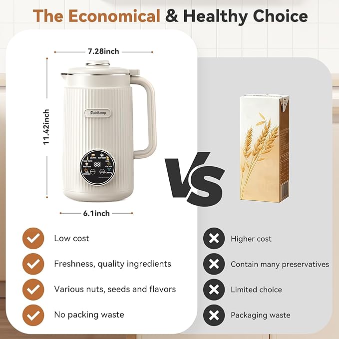 Upgraded 8-in-1 Nut Milk Maker Machine with Stainless Steel Lid, 40oz Soy Milk Maker for Almond, Oat, Coconut, Juice, Plant Based Milk Maker Blender with 18H Delay/Keep Warm/Self Cleaning