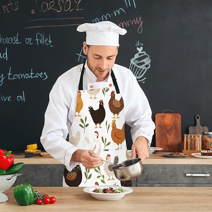 Cooking Aprons for Men and Women,Adjustable Bib Chef Apron with 2 Pockets, Soft and Durability Kitchen Apron