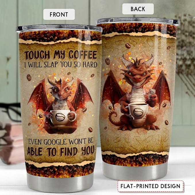 SANDJEST Funny Dragon Tumbler 20oz Stainless Steel Insulated Tumblers Coffee Travel Mug Cup Gift for Men Women Coffee Lovers Gifts for Birthday Christmas