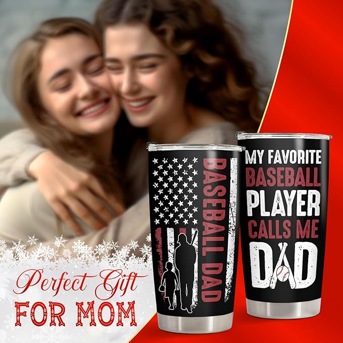 34HD Sport Gifts, Baseball Dad Tumbler with Lid 20 oz Stainless Steel, My Favorite Player Travel Coffee Mug, Baseball Dad Gifts Christmas Gift