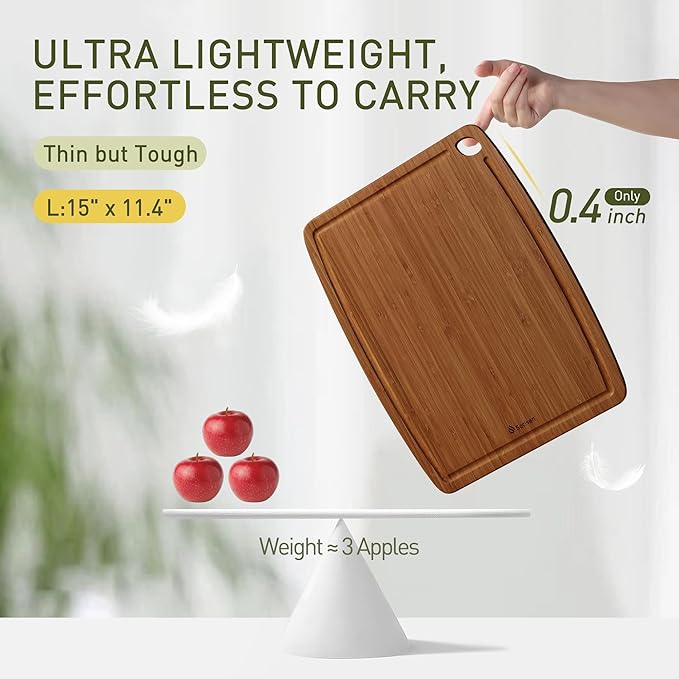 Dishwasher Safe Bamboo Cutting Boards Durable Lightweight Wood Cutting Board for Busy Kitchen, Easy Clean Wooden Chopping Boards with Juice Groove