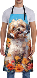 Adorable Shih Tzu Dog Apron, Adjustable Kitchen Vibrant Floral Design Aprons with Pockets for Cooking BBQ Gardening, 28×33 IN, Holiday Gifts for Women Men Wife, for Chef Baking, Oxford Fabric