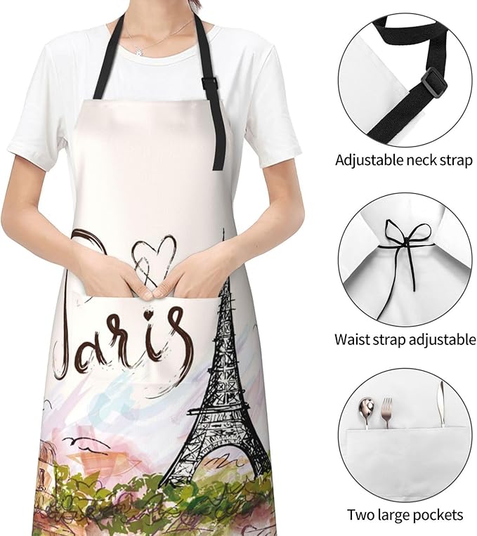 Apron Bib with 2 Pockets and Adjustable Neck Waterproof Kitchen Cooking Gardening Chef Aprons for Women Men