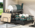 Drying Rack Kitchen, 2 Tier Dish Drying Rack, Space-Saving Large Dish Racks for Kitchen Counter with Drainboard Extendable Spout Strainers & Utensil Holder and Knife Slots (Black-2)