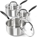 MICHELANGELO Tri-Ply Stainless Steel Saucepan with Lid 6 Pcs, Stainless Steel Sauce Pans with Cool Handle, 6 Pcs Multipurpose Sauce Pots Set for Kitchen Cooking, Induction Compatible, 1QT & 2QT &3QT