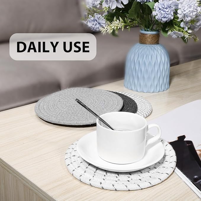 ME.FAN 8 Inch Trivets for Hot Dishs, 8 Set Cotton Thread Weave Trivets for Hot Pans, Potholders, Large Coasters, Hot Pads, Hot Mats to Protect Desktop & Countertop, Kitchen Essentials Mixed Color