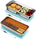 Stainless Steel Snack Containers with Lids, Reusable Bento Lunch Container Box, Food Storage, Leak Proof, Dishwasher-Safe, Grab and Go for Work, 1 Single + 1 Double Compartment