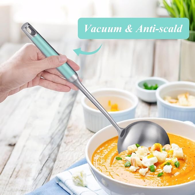 Soup Ladle, Metal 316 Stainless Steel Kitchen Ladles Spoon, Large Cooking Ladel Kitchen Utensil Long Handle Deep Spoons for Soup Stirring Serving