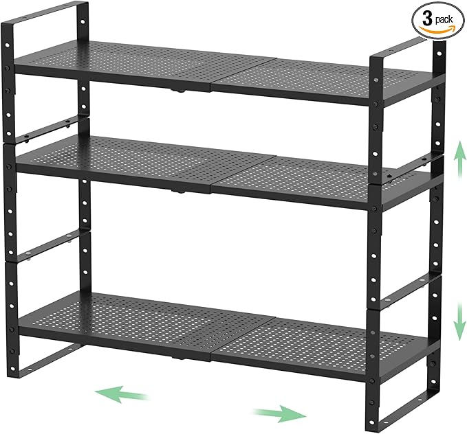 Expandable Countertop Organizer Rack/Shelf with Borders. for Kitchen, Pantry or Office - Heavy-Duty Steel Construction