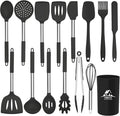 MIBOTE Silicone Kitchen Utensils Set, Cooking Utensils Set with Heat Resistant BPA-Free Silicone and Stainless Steel Handle Kitchen Tools Set (Black)