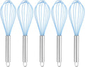 HARFINGTON 5Pcs Silicone Whisk 10" Kitchen Whisk Wire Whisks Beater with Stainless Steel Handle for Egg Milk Whisking Blending Beating & Stirring, Blue